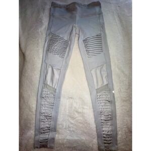 ALO Yoga Moto‎ Leggings Women's Size S Gray Ribbed Panel Athletic Workout